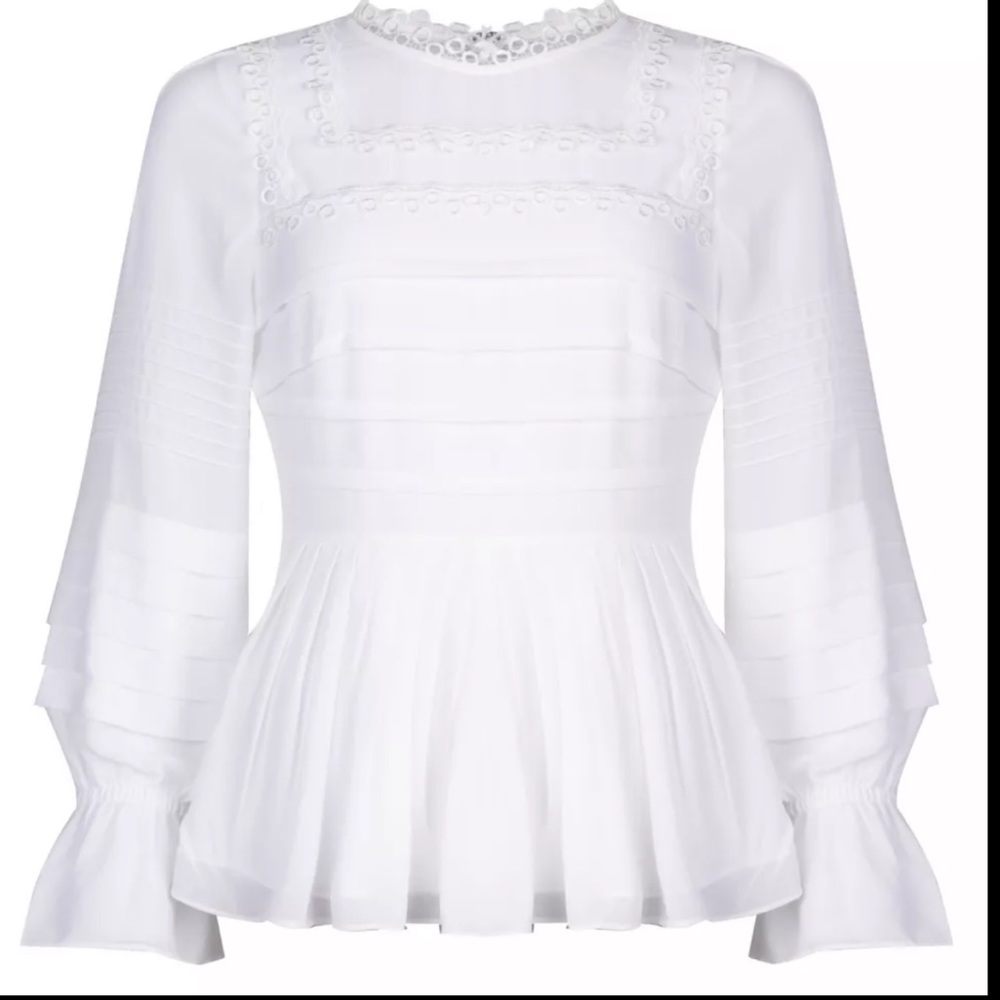 Ted Baker Women's Roobee Pintuck Detailing Long Sleeve Top - White sz 3 US 8 - Picture 2 of 11